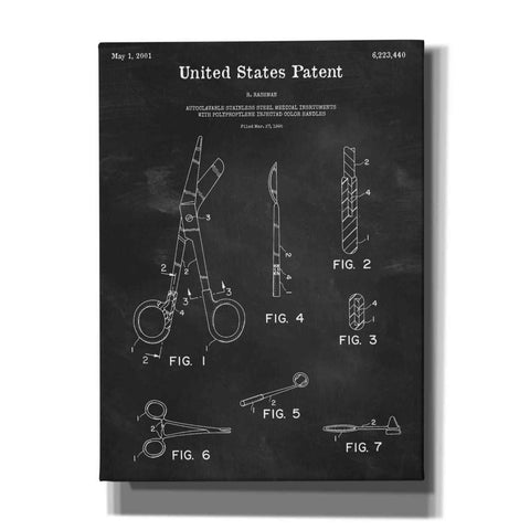 Image of 'Medical Instruments Blueprint Patent Chalkboard,' Canvas Wall Art,12x16x1.1x0,18x26x1.1x0,26x34x1.74x0,40x54x1.74x0