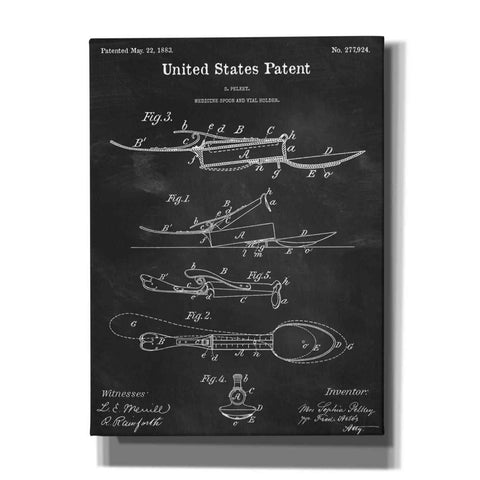 Image of 'Medicine Spoon Blueprint Patent Chalkboard,' Canvas Wall Art,12x16x1.1x0,18x26x1.1x0,26x34x1.74x0,40x54x1.74x0