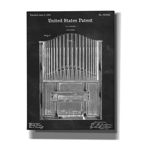 Image of 'Pipe Organ Blueprint Patent Chalkboard,' Canvas Wall Art,12x16x1.1x0,18x26x1.1x0,26x34x1.74x0,40x54x1.74x0