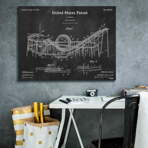 Image of 'Roller Coaster Blueprint Patent Chalkboard,' Canvas Wall Art,34 x 26