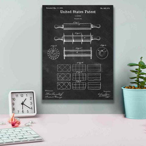 Image of 'Rolling Pin Blueprint Patent Chalkboard,' Canvas Wall Art,12 x 16