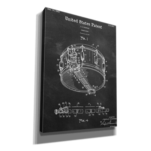 Image of 'Snare Drum Blueprint Patent Chalkboard,' Canvas Wall Art,12x16x1.1x0,18x26x1.1x0,26x34x1.74x0,40x54x1.74x0