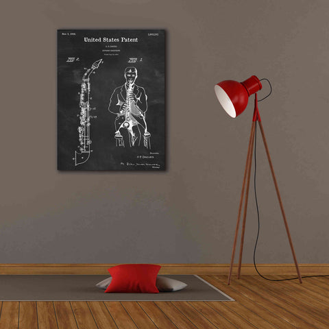 Image of 'Soprano Saxophone Blueprint Patent Chalkboard,' Canvas Wall Art,26 x 34