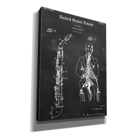 Image of 'Soprano Saxophone Blueprint Patent Chalkboard,' Canvas Wall Art,12x16x1.1x0,18x26x1.1x0,26x34x1.74x0,40x54x1.74x0