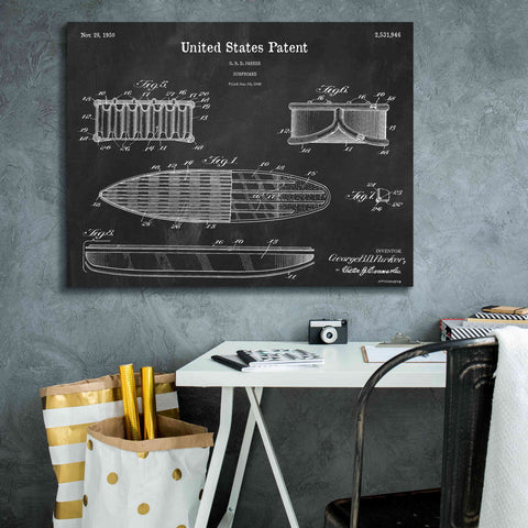 Image of 'Surfboard Blueprint Patent Chalkboard,' Canvas Wall Art,34 x 26