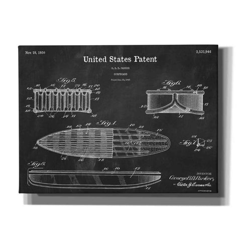 Image of 'Surfboard Blueprint Patent Chalkboard,' Canvas Wall Art,16x12x1.1x0,26x18x1.1x0,34x26x1.74x0,54x40x1.74x0