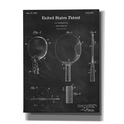Image of 'Table Tennis Paddle Blueprint Patent Chalkboard,' Canvas Wall Art,12x16x1.1x0,18x26x1.1x0,26x34x1.74x0,40x54x1.74x0