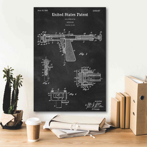 Image of 'Tattoo Gun Blueprint Patent Chalkboard,' Canvas Wall Art,18 x 26