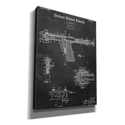 Image of 'Tattoo Gun Blueprint Patent Chalkboard,' Canvas Wall Art,12x16x1.1x0,18x26x1.1x0,26x34x1.74x0,40x54x1.74x0