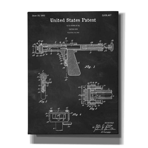 Image of 'Tattoo Gun Blueprint Patent Chalkboard,' Canvas Wall Art,12x16x1.1x0,18x26x1.1x0,26x34x1.74x0,40x54x1.74x0