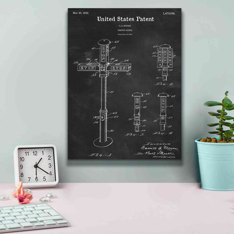 Image of 'Vintage Traffic Signal Blueprint Patent Chalkboard,' Canvas Wall Art,12 x 16