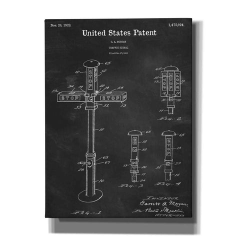 Image of 'Vintage Traffic Signal Blueprint Patent Chalkboard,' Canvas Wall Art,12x16x1.1x0,18x26x1.1x0,26x34x1.74x0,40x54x1.74x0