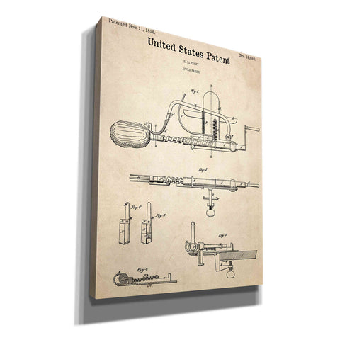 Image of 'Apple Parer Blueprint Patent Parchment,' Canvas Wall Art,12x16x1.1x0,18x26x1.1x0,26x34x1.74x0,40x54x1.74x0