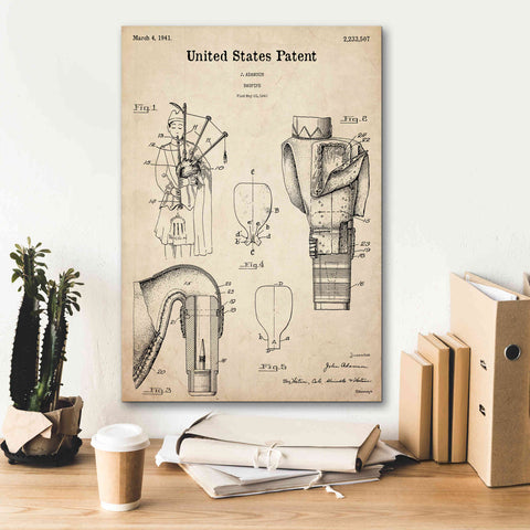 Image of 'Bagpipe Blueprint Patent Parchment,' Canvas Wall Art,18 x 26