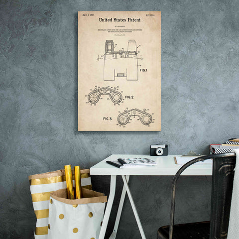 Image of 'Binoculars Blueprint Patent Parchment,' Canvas Wall Art,18 x 26