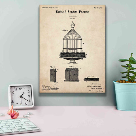 Image of 'Bird Cage Blueprint Patent Parchment,' Canvas Wall Art,12 x 16