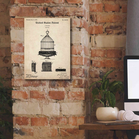 Image of 'Bird Cage Blueprint Patent Parchment,' Canvas Wall Art,12 x 16