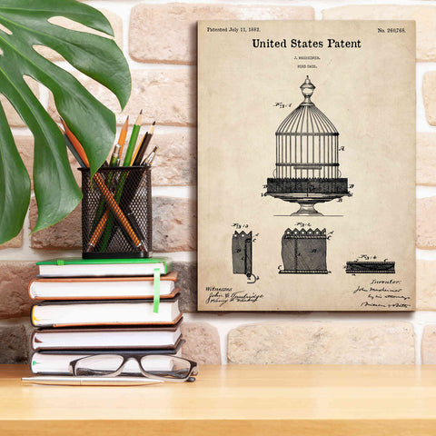 Image of 'Bird Cage Blueprint Patent Parchment,' Canvas Wall Art,12 x 16