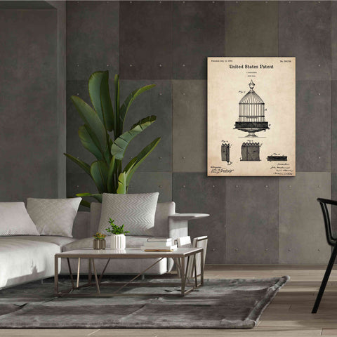 Image of 'Bird Cage Blueprint Patent Parchment,' Canvas Wall Art,40 x 54
