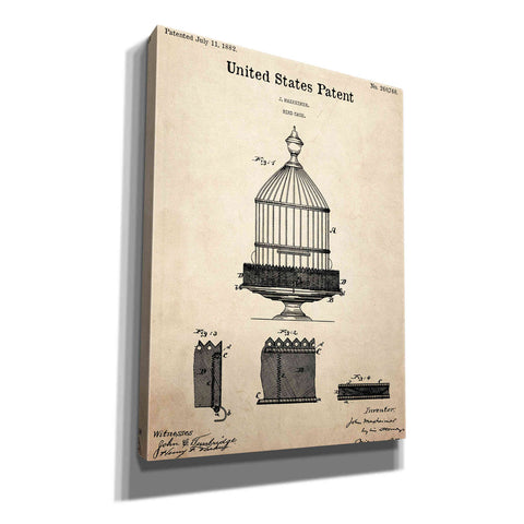 Image of 'Bird Cage Blueprint Patent Parchment,' Canvas Wall Art,12x16x1.1x0,18x26x1.1x0,26x34x1.74x0,40x54x1.74x0