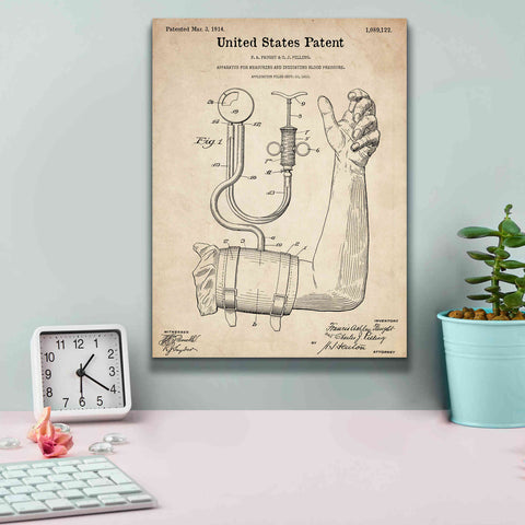 Image of 'Blood Pressure Pump Blueprint Patent Parchment,' Canvas Wall Art,12 x 16