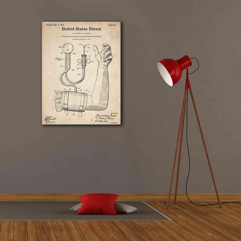 Image of 'Blood Pressure Pump Blueprint Patent Parchment,' Canvas Wall Art,26 x 34