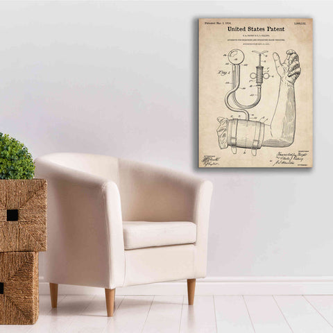 Image of 'Blood Pressure Pump Blueprint Patent Parchment,' Canvas Wall Art,26 x 34