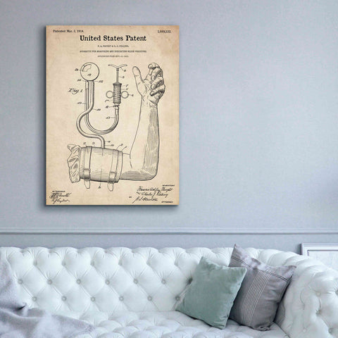 Image of 'Blood Pressure Pump Blueprint Patent Parchment,' Canvas Wall Art,40 x 54