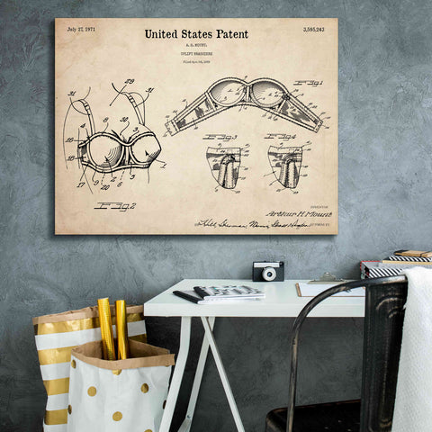 Image of 'Push-up Bra Blueprint Patent Parchment,' Canvas Wall Art,34 x 26