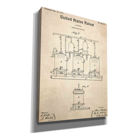 Image of 'Brewing Beer and Ale Blueprint Patent Parchment,' Canvas Wall Art,12x16x1.1x0,18x26x1.1x0,26x34x1.74x0,40x54x1.74x0