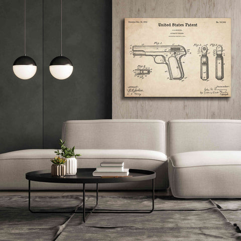 Image of 'Pistol Blueprint Patent Parchment,' Canvas Wall Art,54 x 40