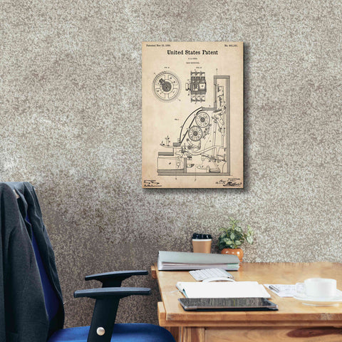 Image of 'Cash Register Blueprint Patent Parchment,' Canvas Wall Art,18 x 26