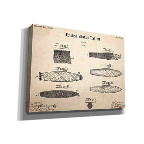 Image of 'Cigar Blueprint Patent Parchment,' Canvas Wall Art,16x12x1.1x0,26x18x1.1x0,34x26x1.74x0,54x40x1.74x0