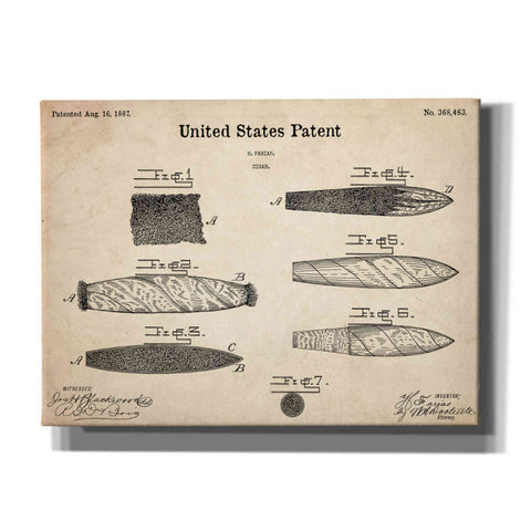Image of 'Cigar Blueprint Patent Parchment,' Canvas Wall Art,16x12x1.1x0,26x18x1.1x0,34x26x1.74x0,54x40x1.74x0