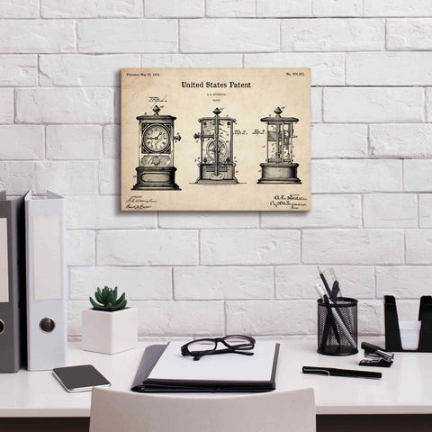 Image of 'Clock Blueprint Patent Parchment,' Canvas Wall Art,16 x 12
