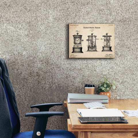 Image of 'Clock Blueprint Patent Parchment,' Canvas Wall Art,16 x 12