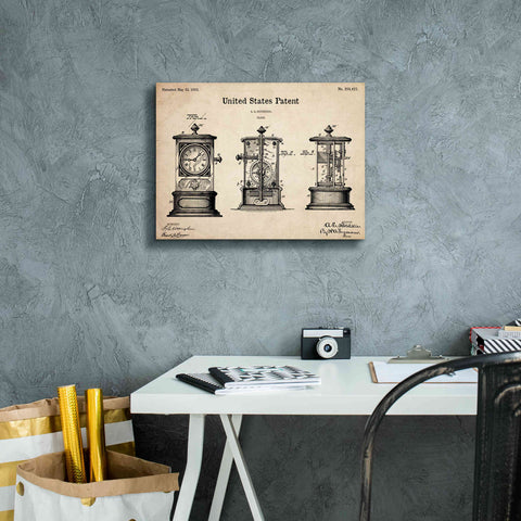 Image of 'Clock Blueprint Patent Parchment,' Canvas Wall Art,16 x 12