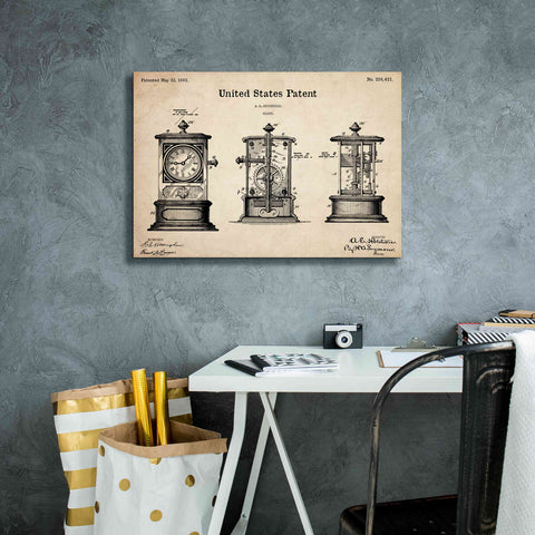 Image of 'Clock Blueprint Patent Parchment,' Canvas Wall Art,26 x 18