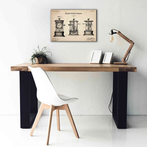Image of 'Clock Blueprint Patent Parchment,' Canvas Wall Art,26 x 18