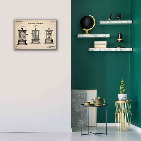 Image of 'Clock Blueprint Patent Parchment,' Canvas Wall Art,26 x 18