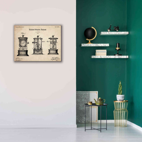 Image of 'Clock Blueprint Patent Parchment,' Canvas Wall Art,34 x 26