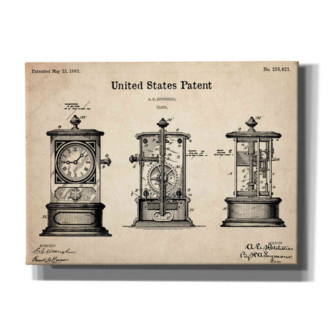 Image of 'Clock Blueprint Patent Parchment,' Canvas Wall Art,16x12x1.1x0,26x18x1.1x0,34x26x1.74x0,54x40x1.74x0