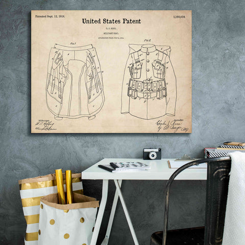 Image of 'Military Coat Blueprint Patent Parchment,' Canvas Wall Art,34 x 26