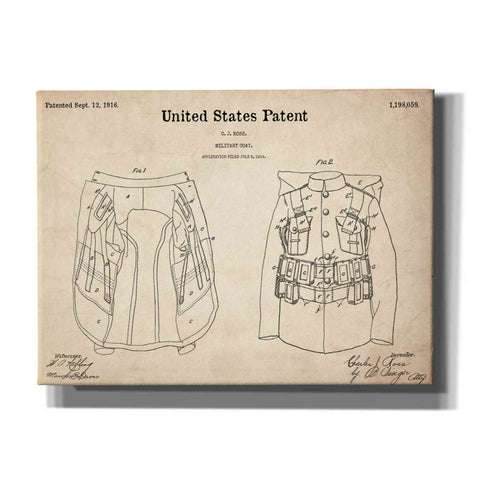 Image of 'Military Coat Blueprint Patent Parchment,' Canvas Wall Art,16x12x1.1x0,26x18x1.1x0,34x26x1.74x0,54x40x1.74x0