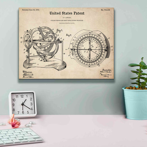 Image of 'Stellar Compass Blueprint Patent Parchment,' Canvas Wall Art,16 x 12