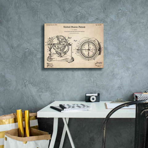 Image of 'Stellar Compass Blueprint Patent Parchment,' Canvas Wall Art,16 x 12