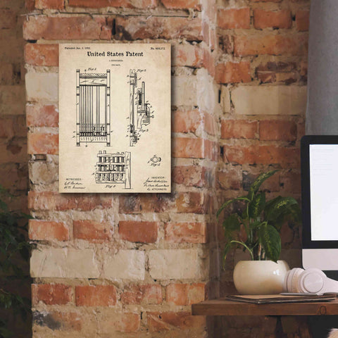 Image of 'Cue Rack Blueprint Patent Parchment,' Canvas Wall Art,12 x 16