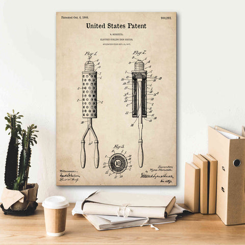 Image of 'Curling Iron Blueprint Patent Parchment,' Canvas Wall Art,18 x 26