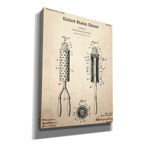 Image of 'Curling Iron Blueprint Patent Parchment,' Canvas Wall Art,12x16x1.1x0,18x26x1.1x0,26x34x1.74x0,40x54x1.74x0