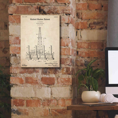 Image of 'Drilling Rig Blueprint Patent Parchment,' Canvas Wall Art,12 x 16